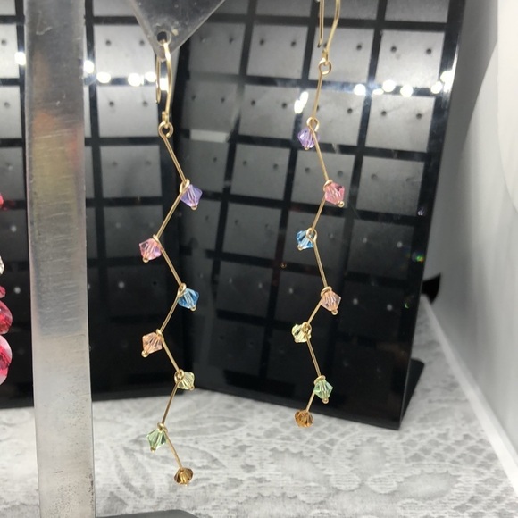 Sparkling crystal beads long statement earrings - Picture 3 of 5